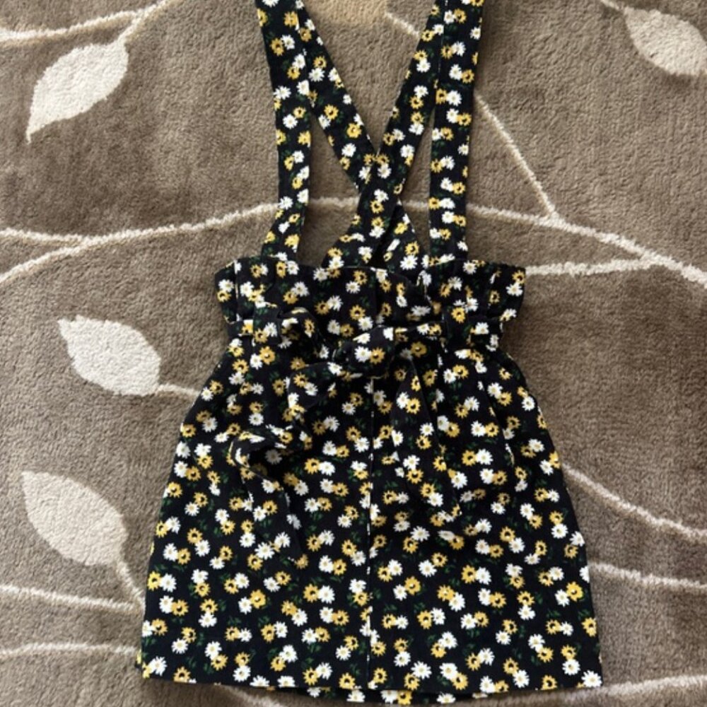 Urban Outfitter Corduroy Pinafore Suspender Skirt XS Dress Yellow Black Floral
